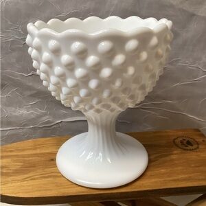 Fenton White Hobnail Pedestal Bowl or Vase Vintage Collectible Glass